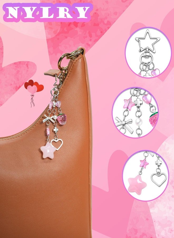 nylry Cute Keychain Y2K Bag Charms for Handbags Aesthetic Kawaii Keychain Purse Charms Sun Moon Strawberry Bow Star Novelty Keychains Accessories for Women Cute Bag Purse Accessories Gifts-pink - Image 5